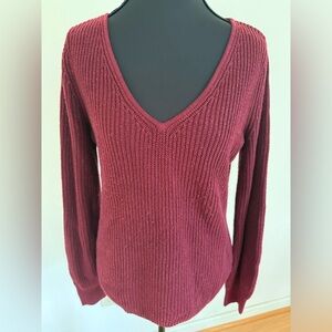 Express Maroon V-Neck Knit Sweater